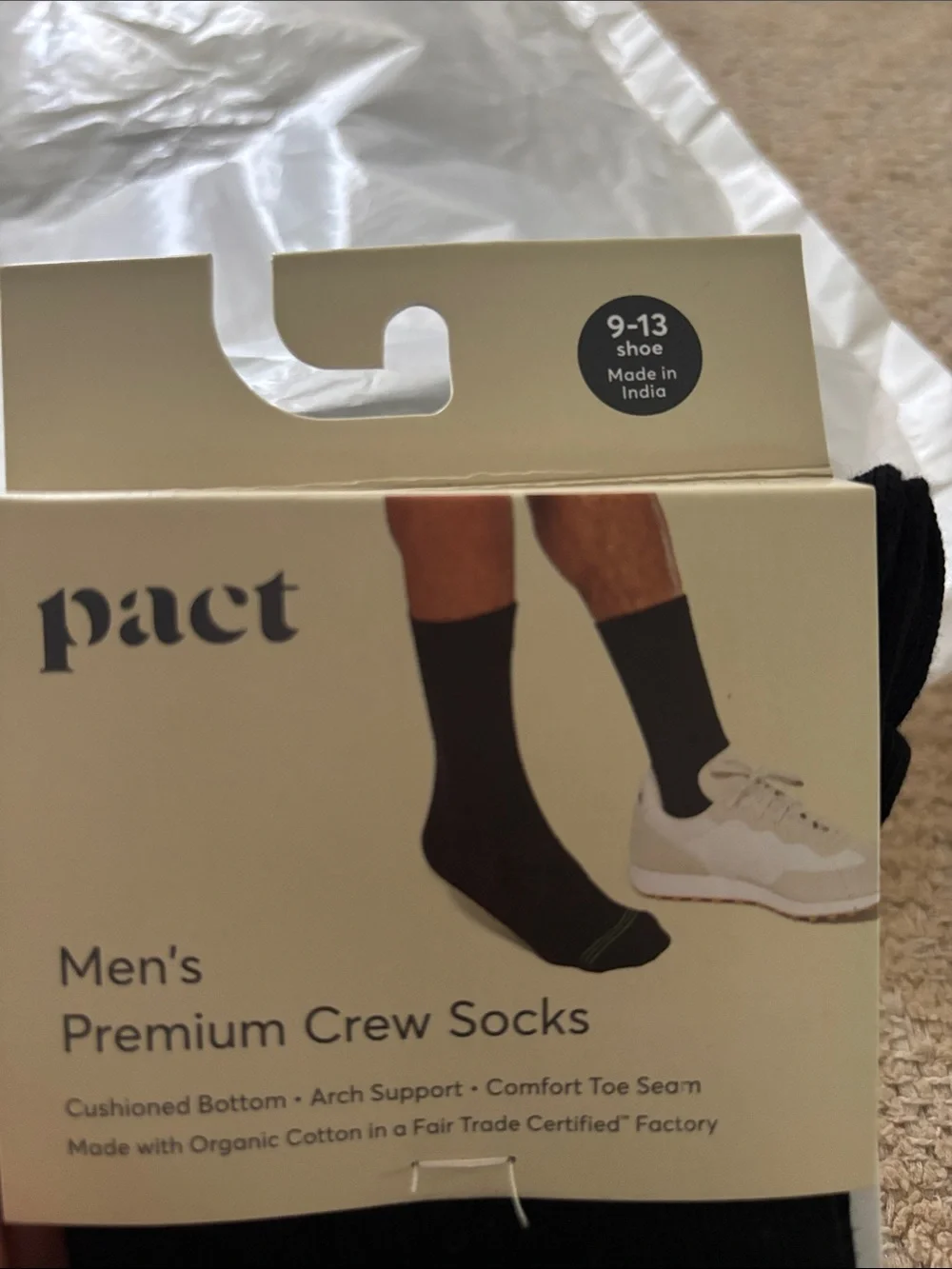 Pact Men's Premium Crew Socks — Black 3 pcs